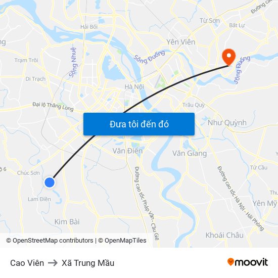 Cao Viên to Xã Trung Mầu map