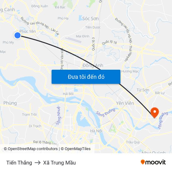 Tiến Thắng to Xã Trung Mầu map