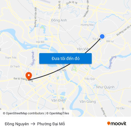 Đồng Nguyên to Phường Đại Mỗ map