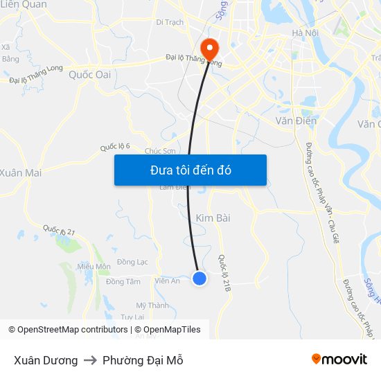 Xuân Dương to Phường Đại Mỗ map