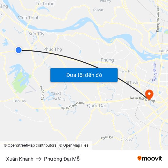 Xuân Khanh to Phường Đại Mỗ map