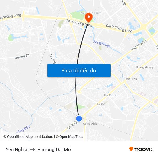 Yên Nghĩa to Phường Đại Mỗ map