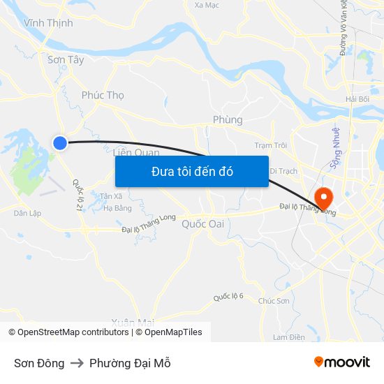 Sơn Đông to Phường Đại Mỗ map