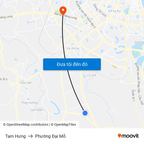 Tam Hưng to Phường Đại Mỗ map