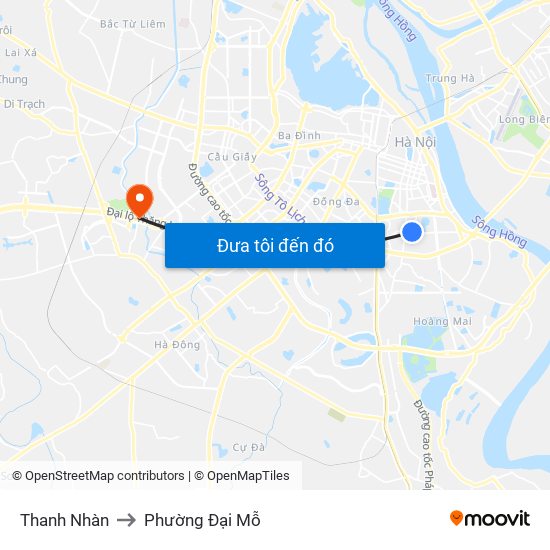 Thanh Nhàn to Phường Đại Mỗ map