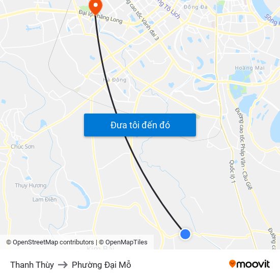 Thanh Thùy to Phường Đại Mỗ map