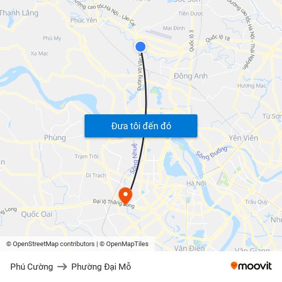 Phú Cường to Phường Đại Mỗ map