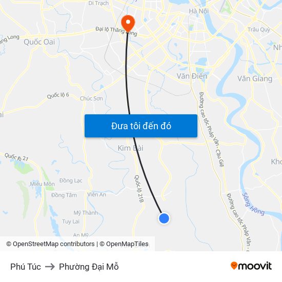 Phú Túc to Phường Đại Mỗ map