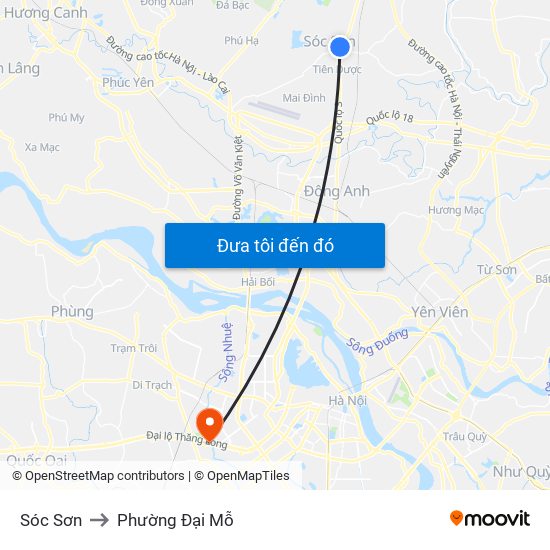 Sóc Sơn to Phường Đại Mỗ map
