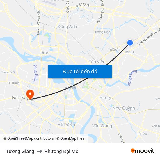 Tương Giang to Phường Đại Mỗ map