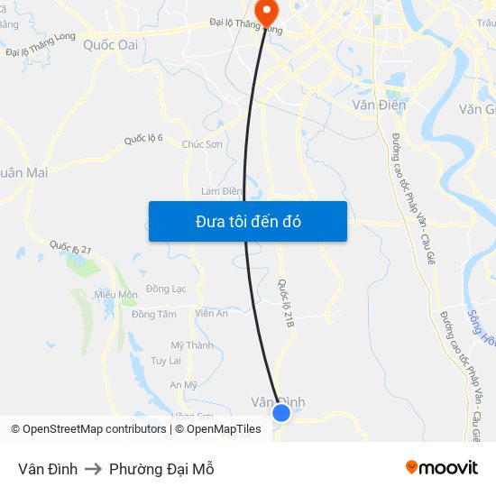 Vân Đình to Phường Đại Mỗ map