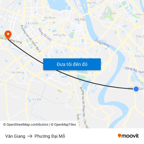 Văn Giang to Phường Đại Mỗ map