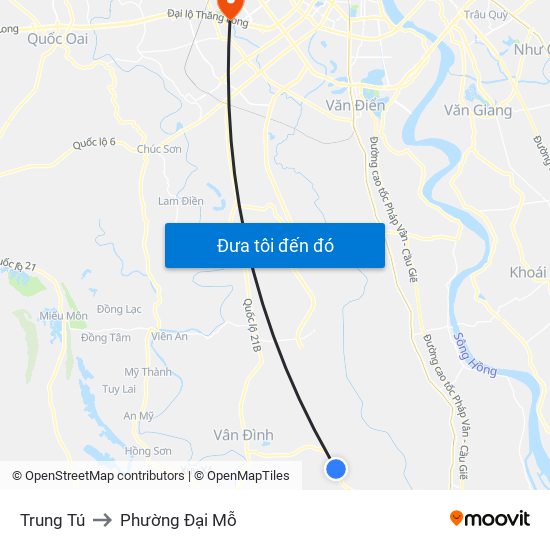 Trung Tú to Phường Đại Mỗ map