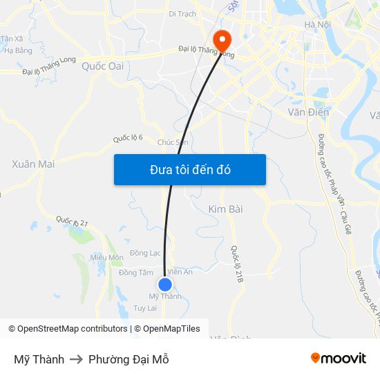 Mỹ Thành to Phường Đại Mỗ map