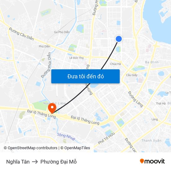 Nghĩa Tân to Phường Đại Mỗ map