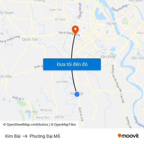 Kim Bài to Phường Đại Mỗ map