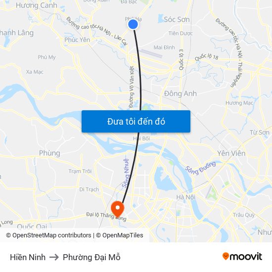 Hiền Ninh to Phường Đại Mỗ map