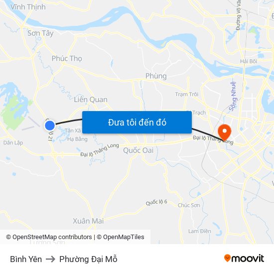 Bình Yên to Phường Đại Mỗ map