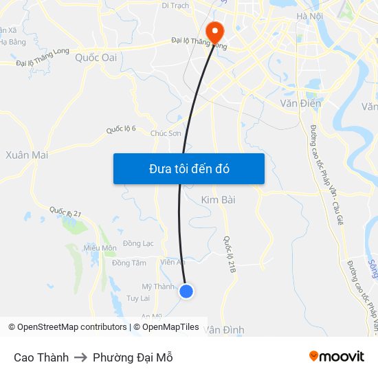 Cao Thành to Phường Đại Mỗ map