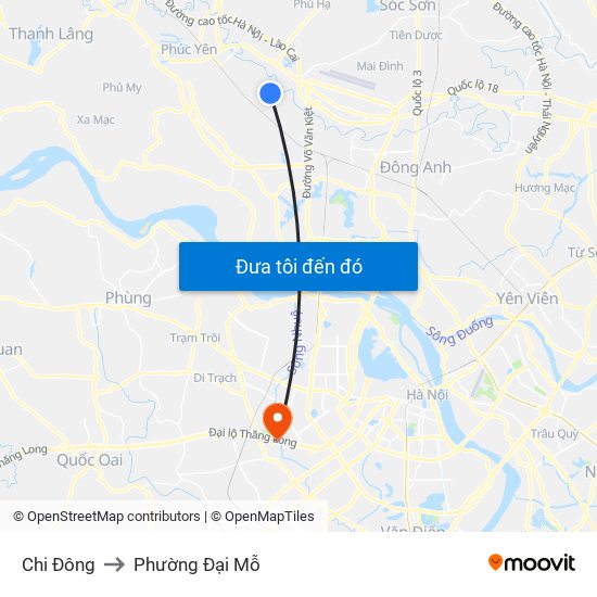 Chi Đông to Phường Đại Mỗ map