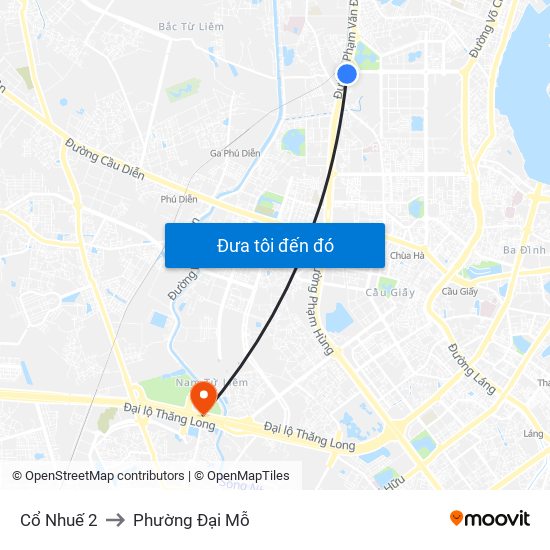 Cổ Nhuế 2 to Phường Đại Mỗ map