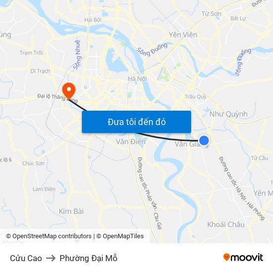 Cửu Cao to Phường Đại Mỗ map