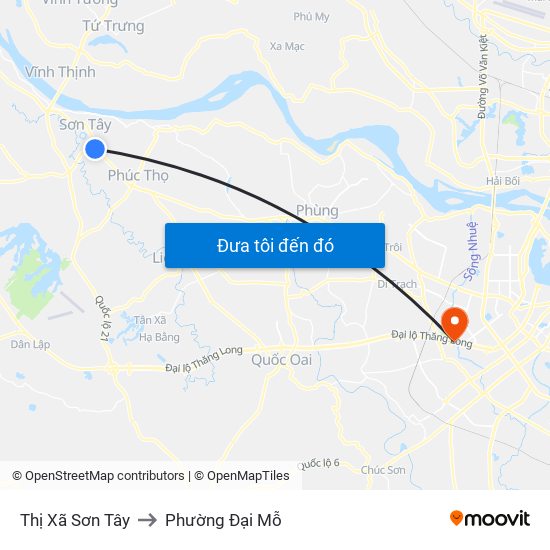 Thị Xã Sơn Tây to Phường Đại Mỗ map