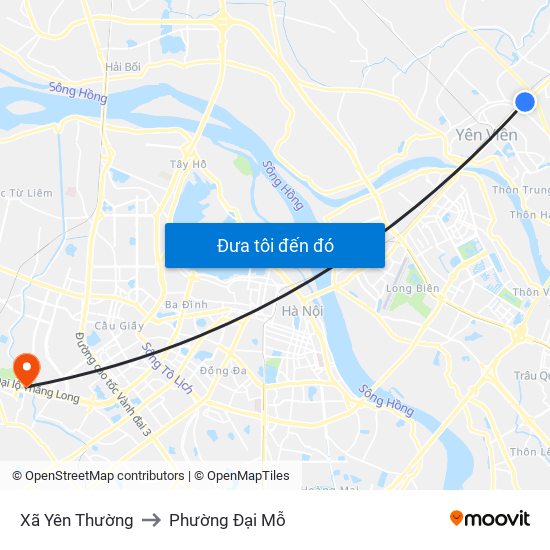 Xã Yên Thường to Phường Đại Mỗ map