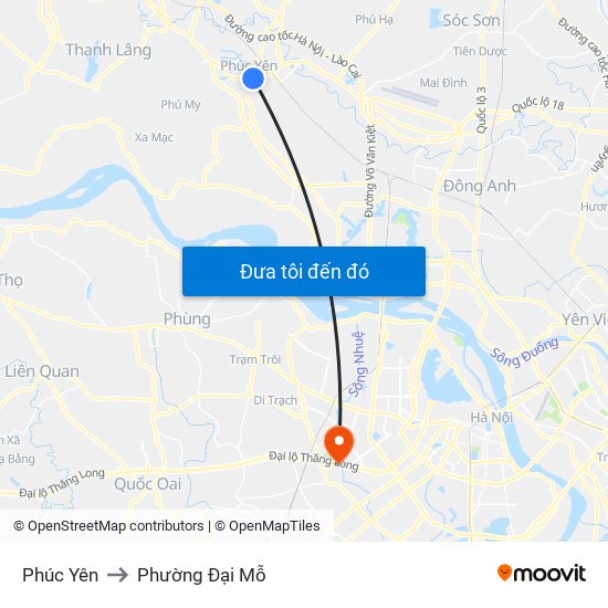 Phúc Yên to Phường Đại Mỗ map