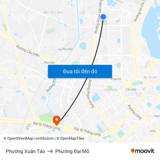 Phường Xuân Tảo to Phường Đại Mỗ map