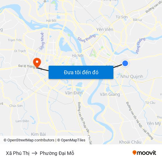 Xã Phú Thị to Phường Đại Mỗ map