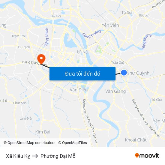 Xã Kiêu Kỵ to Phường Đại Mỗ map