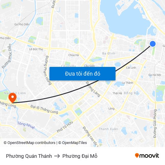 Phường Quán Thánh to Phường Đại Mỗ map