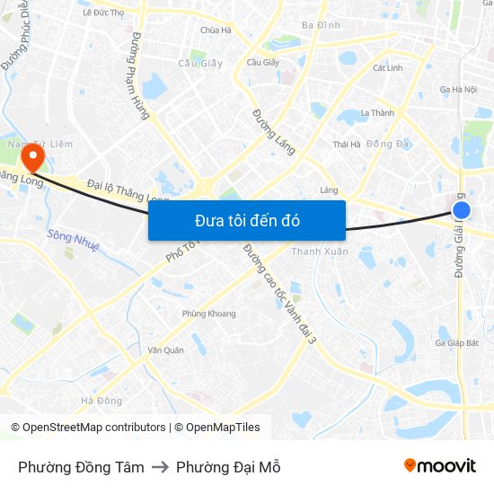 Phường Đồng Tâm to Phường Đại Mỗ map