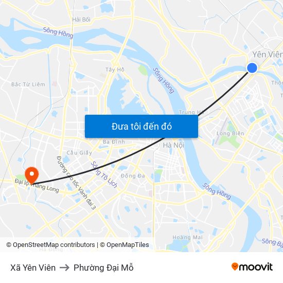 Xã Yên Viên to Phường Đại Mỗ map