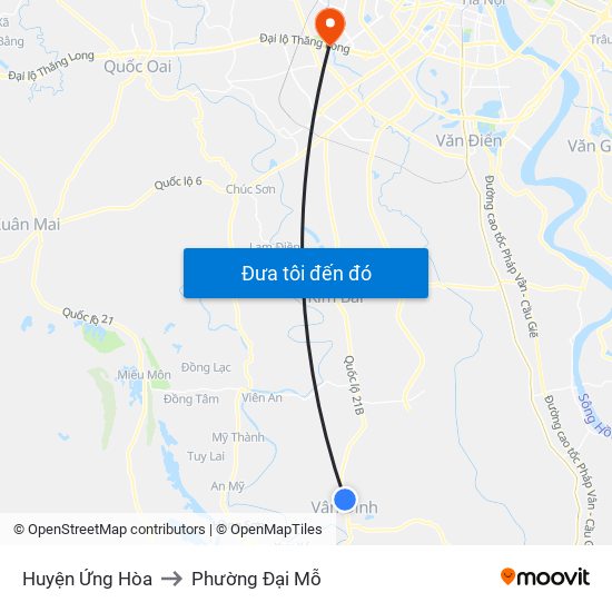 Huyện Ứng Hòa to Phường Đại Mỗ map