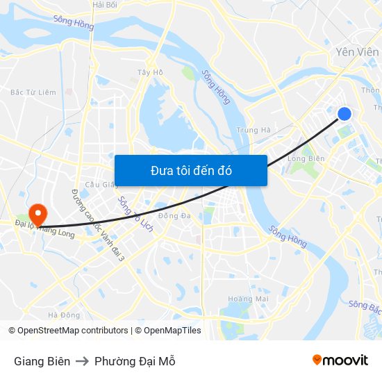 Giang Biên to Phường Đại Mỗ map