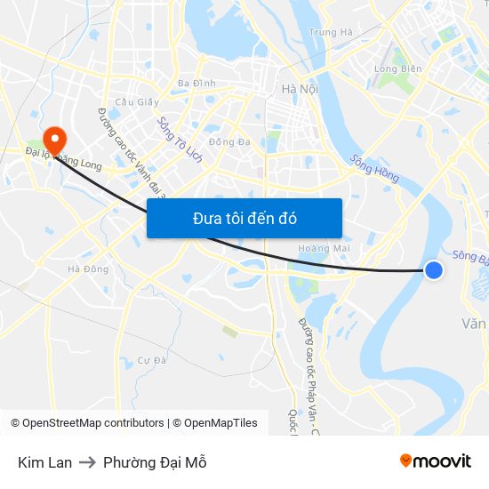 Kim Lan to Phường Đại Mỗ map