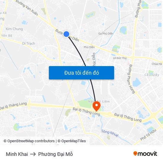 Minh Khai to Phường Đại Mỗ map