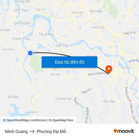 Minh Quang to Phường Đại Mỗ map