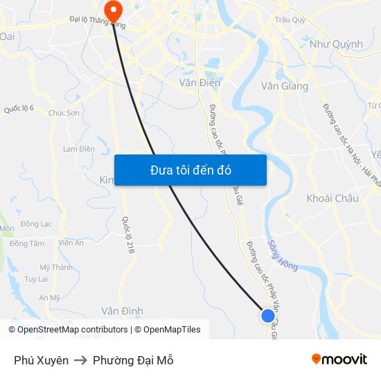 Phú Xuyên to Phường Đại Mỗ map