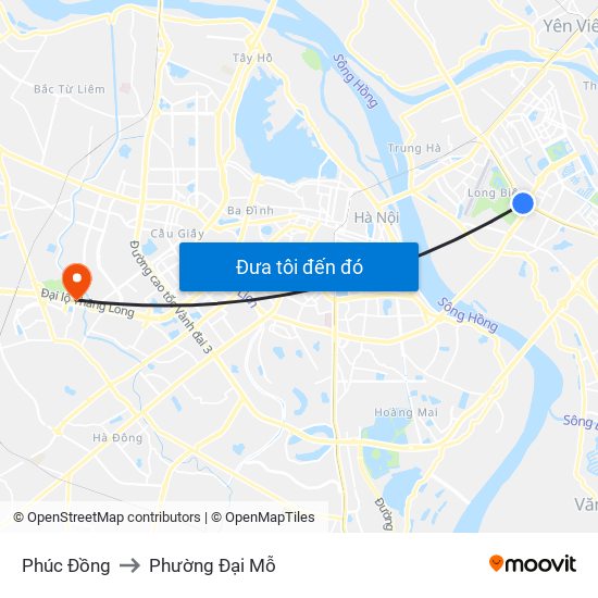 Phúc Đồng to Phường Đại Mỗ map