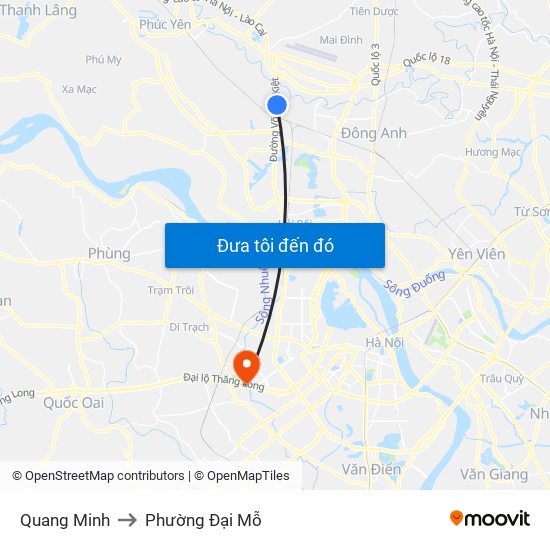 Quang Minh to Phường Đại Mỗ map