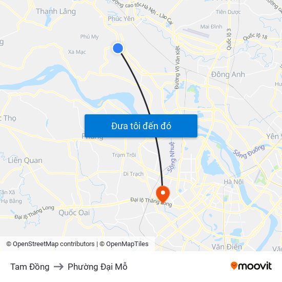 Tam Đồng to Phường Đại Mỗ map