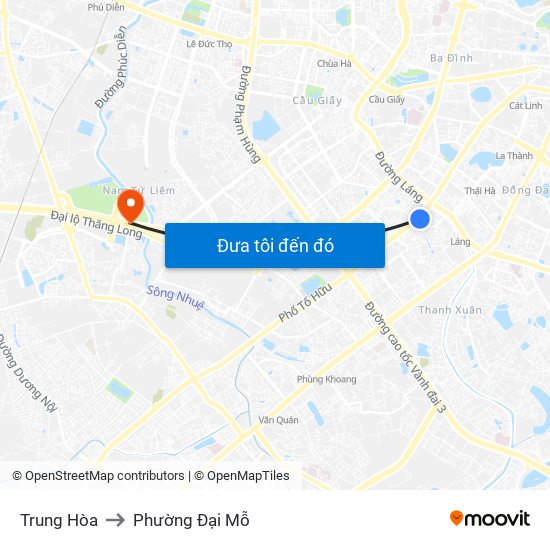 Trung Hòa to Phường Đại Mỗ map