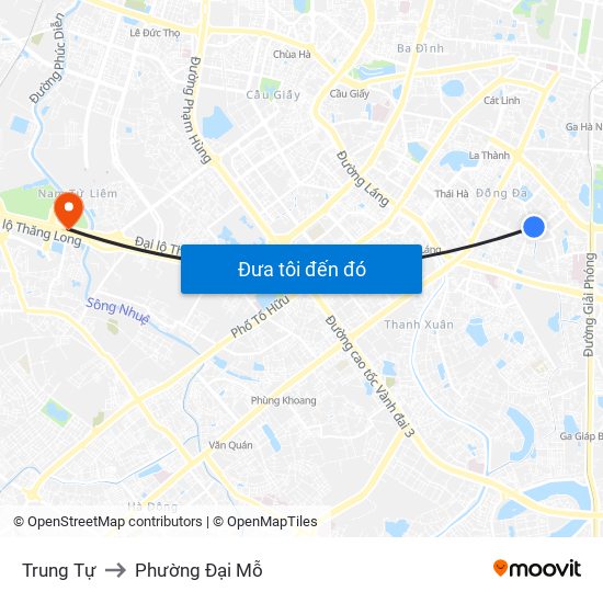 Trung Tự to Phường Đại Mỗ map