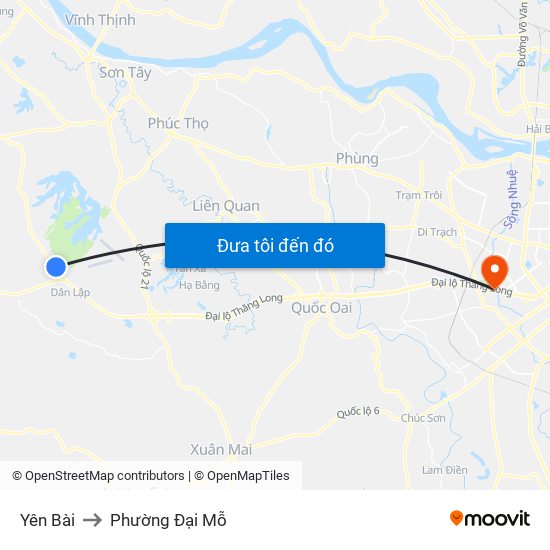 Yên Bài to Phường Đại Mỗ map