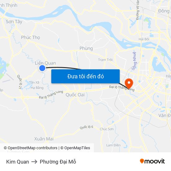 Kim Quan to Phường Đại Mỗ map