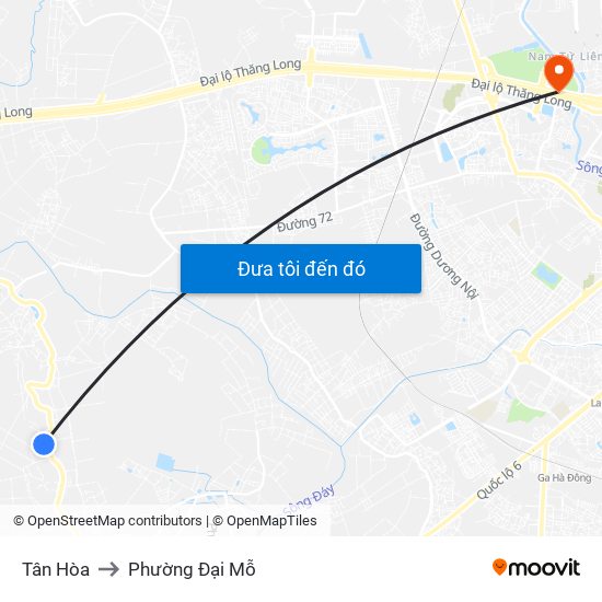 Tân Hòa to Phường Đại Mỗ map