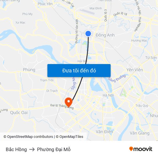 Bắc Hồng to Phường Đại Mỗ map